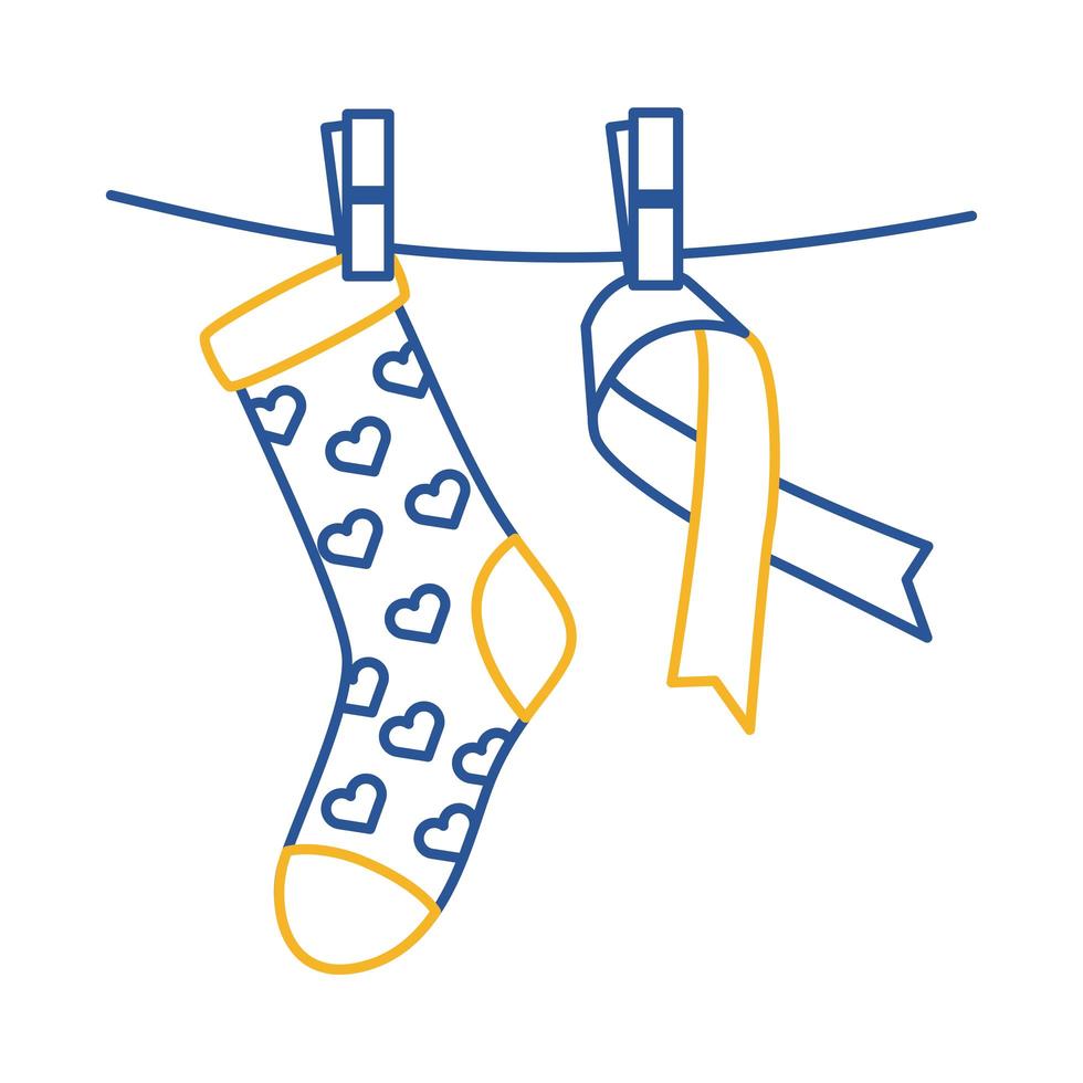 ruban de campagne de trisomie 21 avec icône de style de ligne de chaussette vecteur