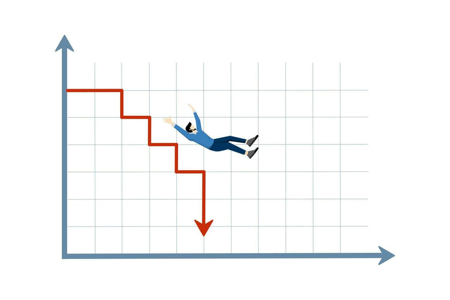 investissement risque fonds gestion. graphique de en baisse le revenu les niveaux dû à le financier crise. en baisse le revenu graphique de économique ralentir. homme d'affaire ou investisseur chute de au dessus sur graphique. vecteur