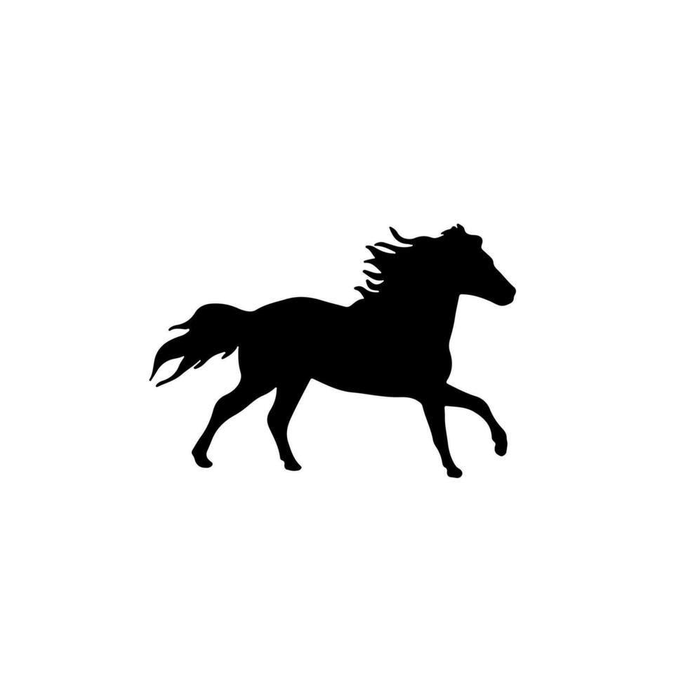 cheval court trot. ferme équitation mammifère animal. noir silhouette de étalon. vecteur illustration de sauvage mustang. national animal logo