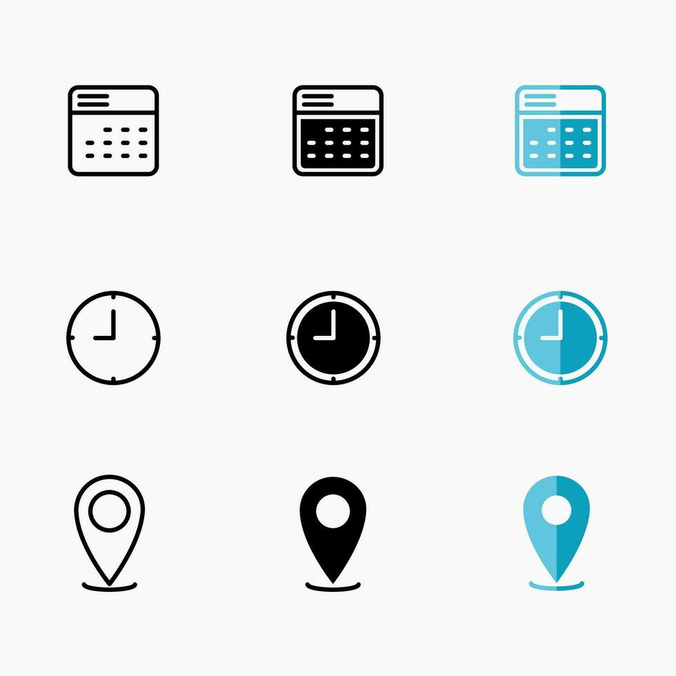 temps, endroit et Date icône symbole, vecteur icône conception pour affaires