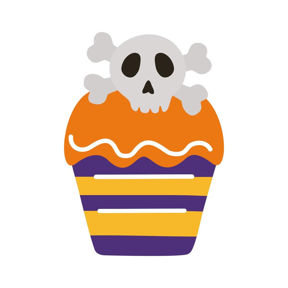 cupcake halloween avec icône de style plat crâne vecteur