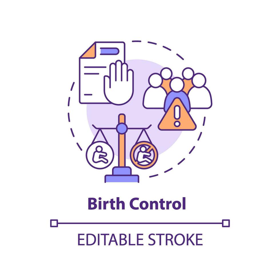 naissance contrôle concept icône. contraceptif méthode. grossesse la prévention. femmes autonomisation. reproducteur droite abstrait idée mince ligne illustration. isolé contour dessin. modifiable accident vasculaire cérébral vecteur