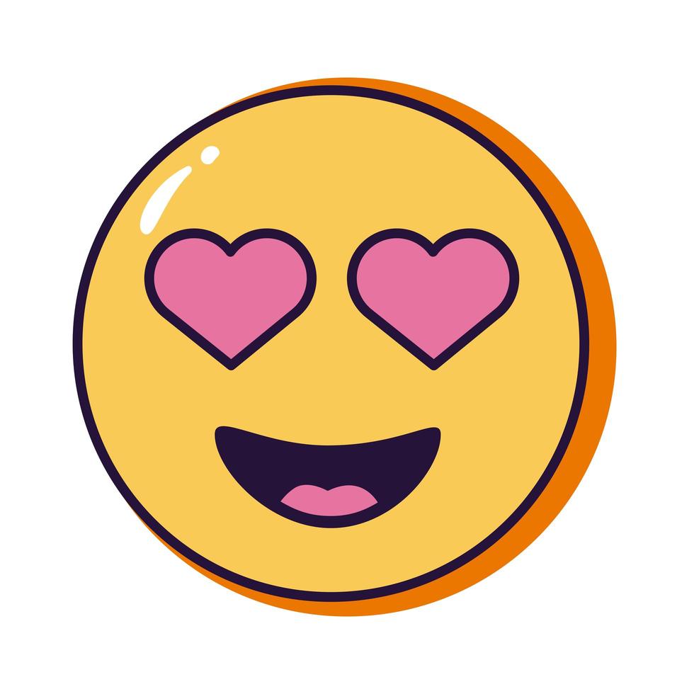 emoji charmant avec ligne d'argot coeurs et icône de style de remplissage vecteur