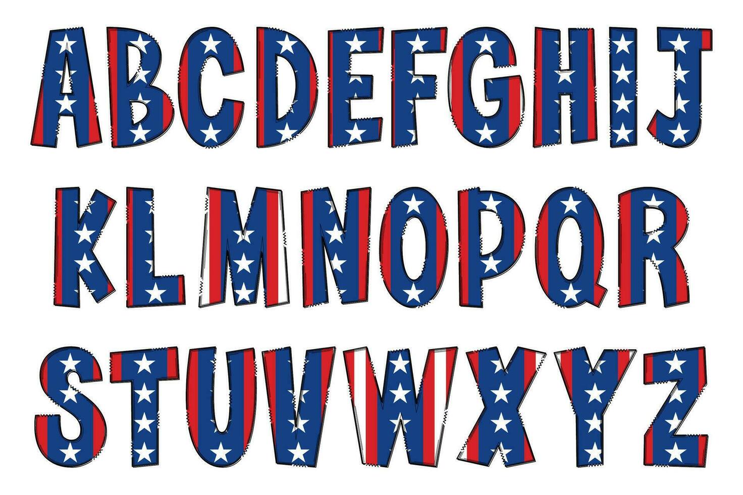 fabriqués à la main américain drapeau des lettres. Couleur Créatif art typographique conception vecteur