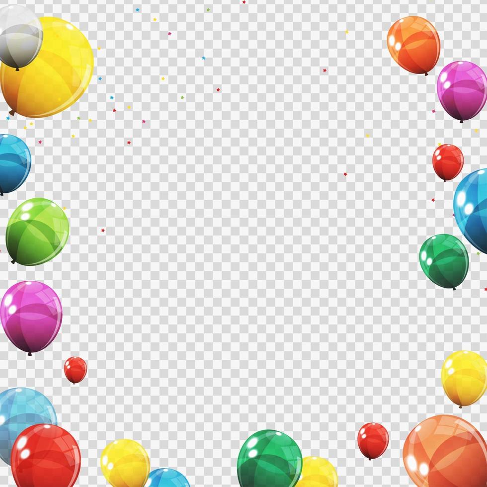 groupe de ballons d'hélium brillant de couleur isolés. ensemble de ballons et de drapeaux pour la célébration d'anniversaire, décorations de fête vecteur
