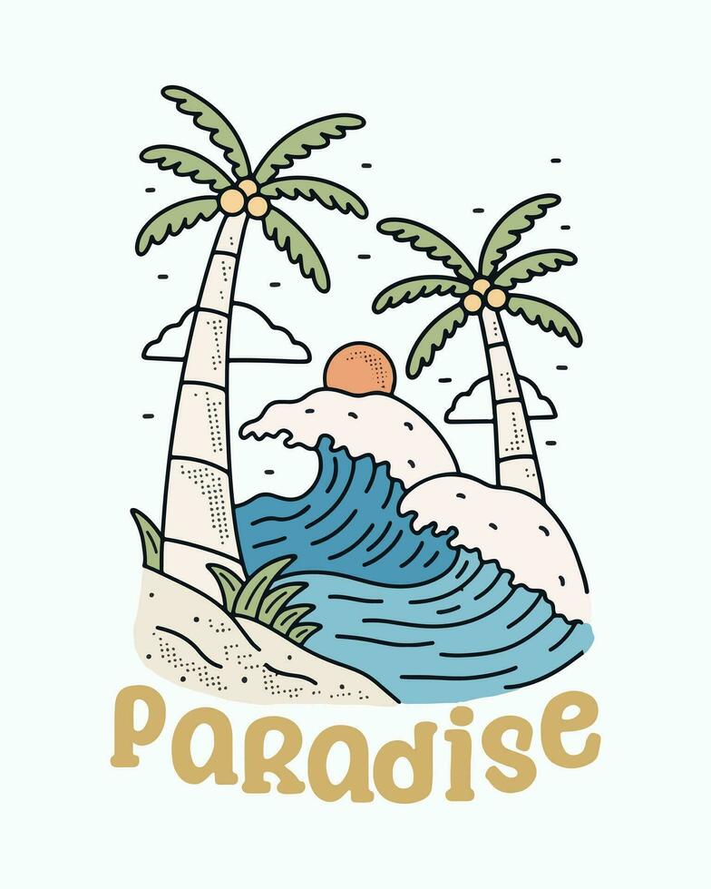 prendre moi à le paradis. le vagues et le noix de coco sur le plage vecteur t chemise illustration