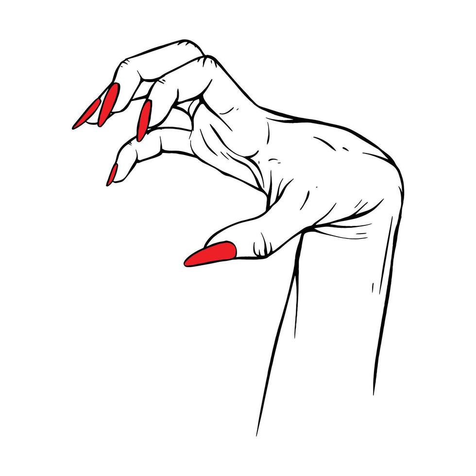 longue rouge ongles main tiré geste esquisser vecteur illustration ligne art