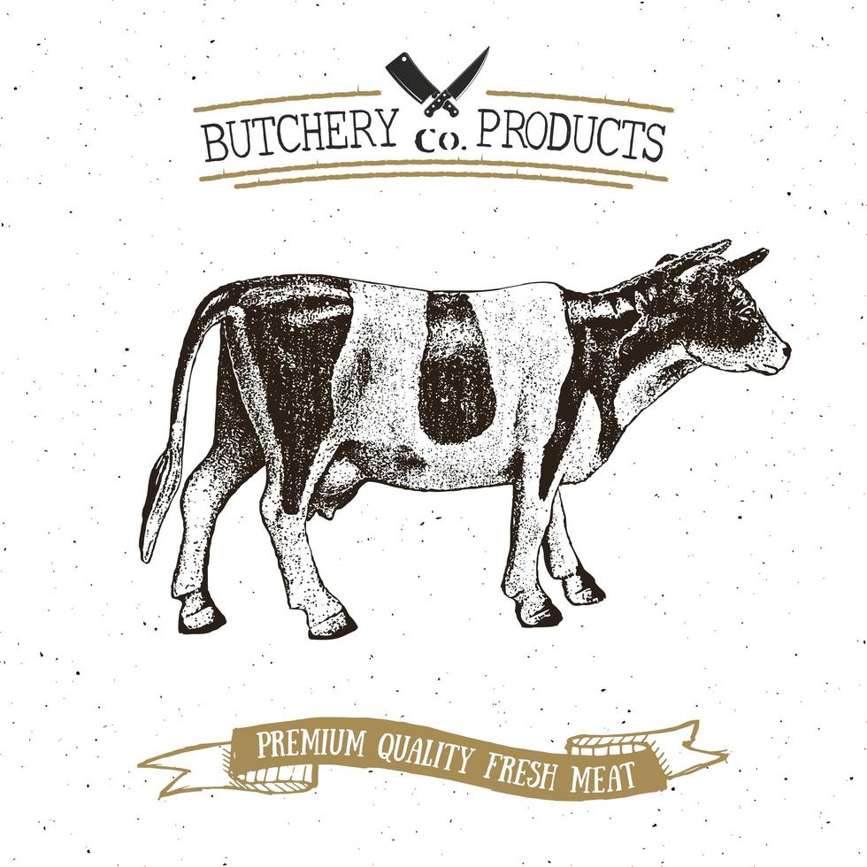 boucherie emblème vintage produits de viande de boeuf, style rétro de modèle de logo de boucherie. design vintage pour le logo, l'étiquette, le badge et la conception de la marque. illustration vectorielle vecteur