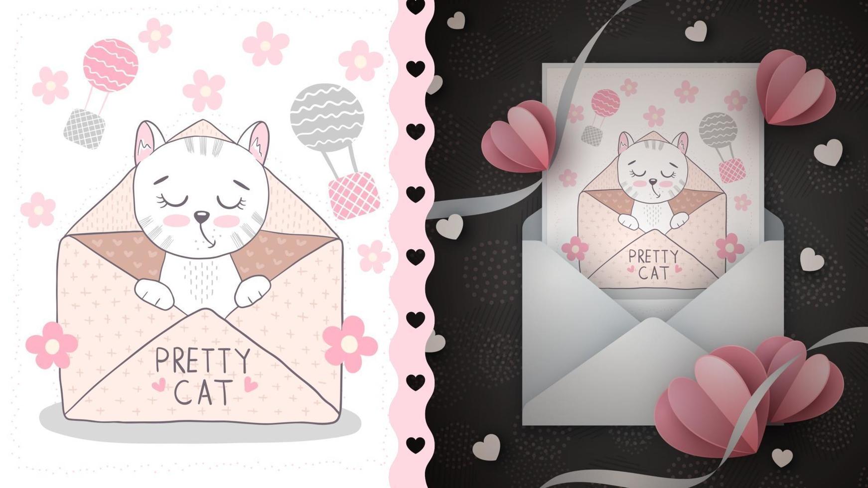 adorable personnage de dessin animé kitty animal dans une enveloppe vecteur