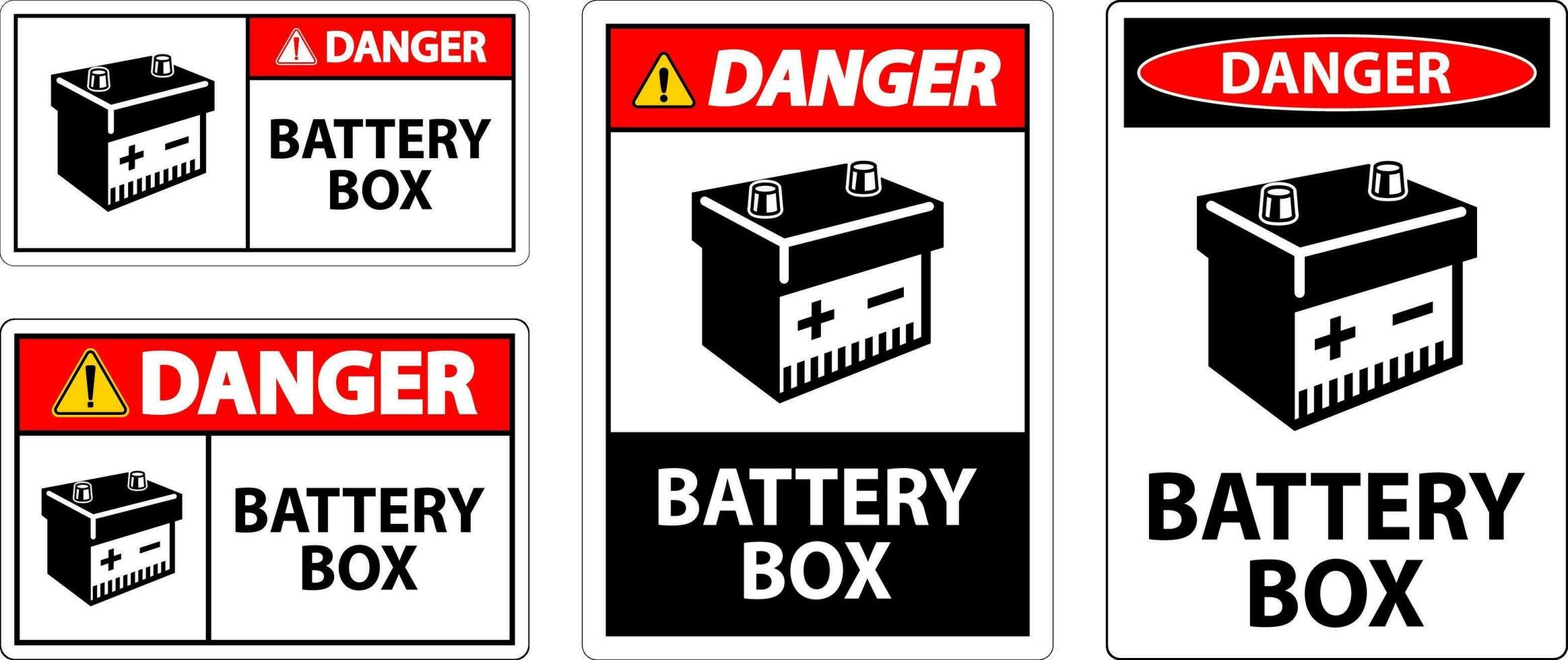 danger batterie boîte avec icône signe sur blanc Contexte vecteur