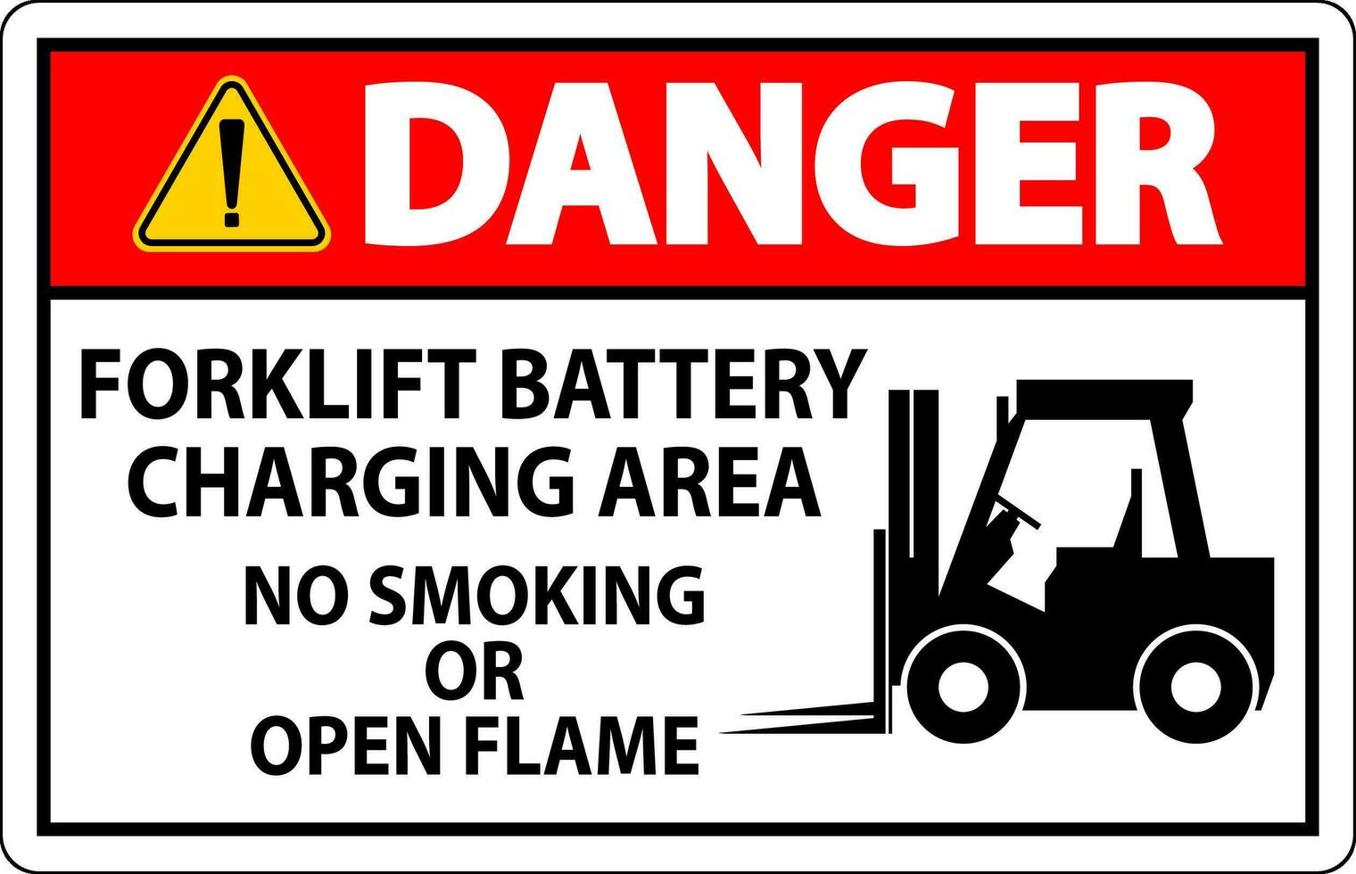 danger signe chariot élévateur batterie mise en charge zone, non fumeur ou ouvert flamme vecteur