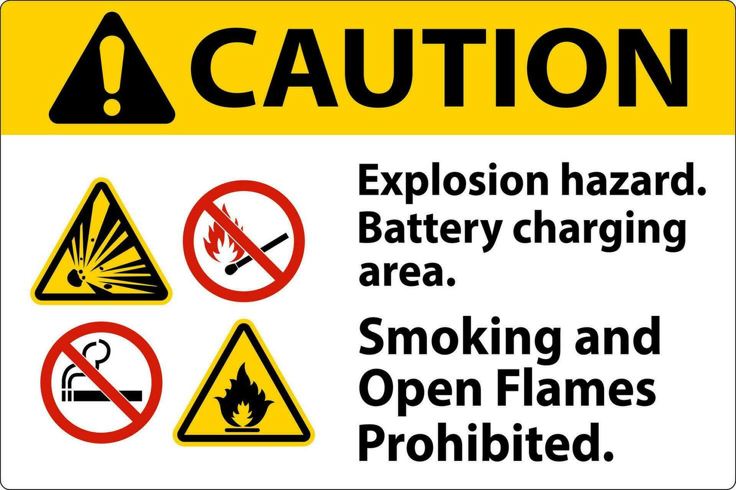 mise en garde signe explosion danger, batterie mise en charge zone, fumeur et ouvert flammes interdit vecteur