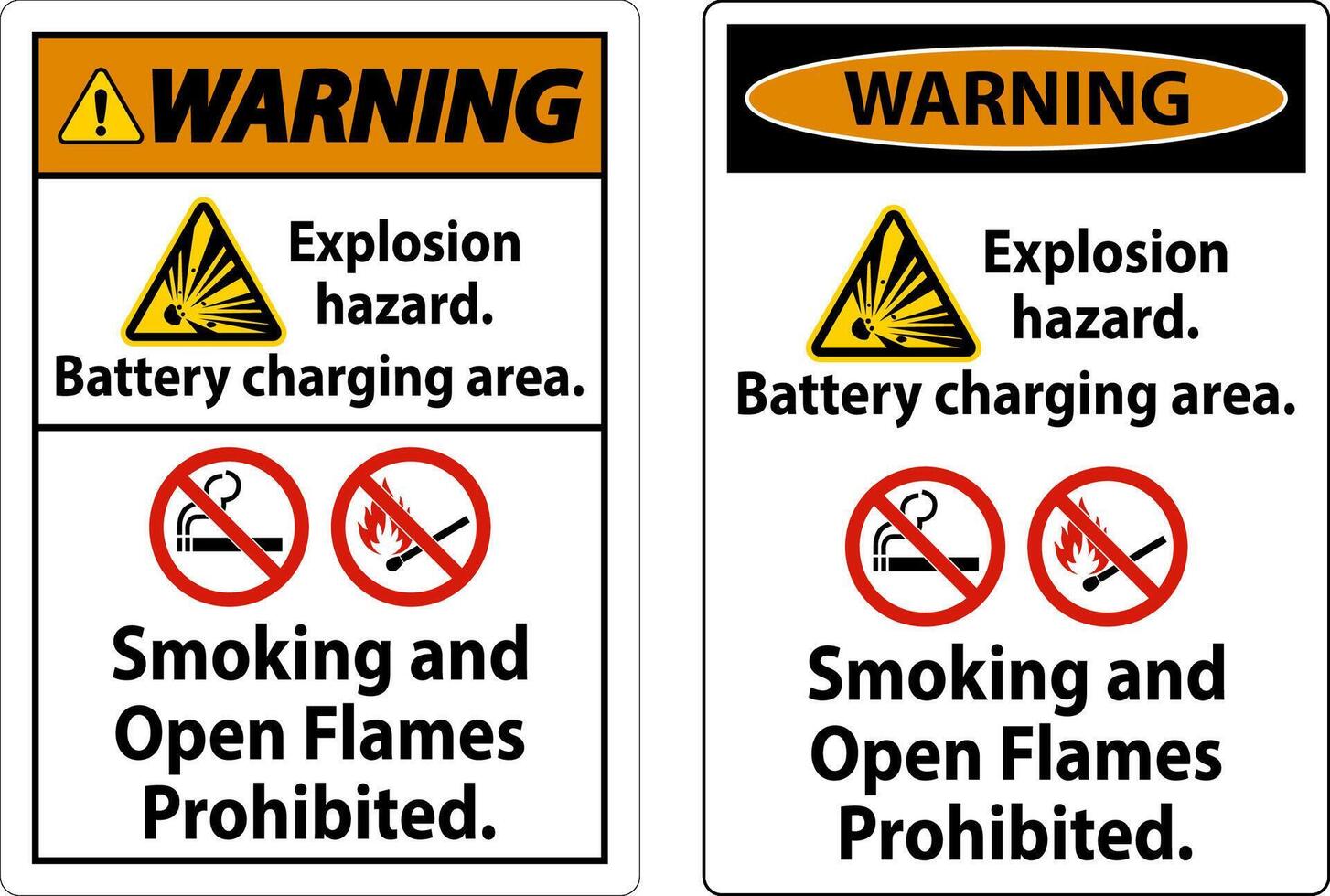 avertissement signe explosion danger, batterie mise en charge zone, fumeur et ouvert flammes interdit vecteur