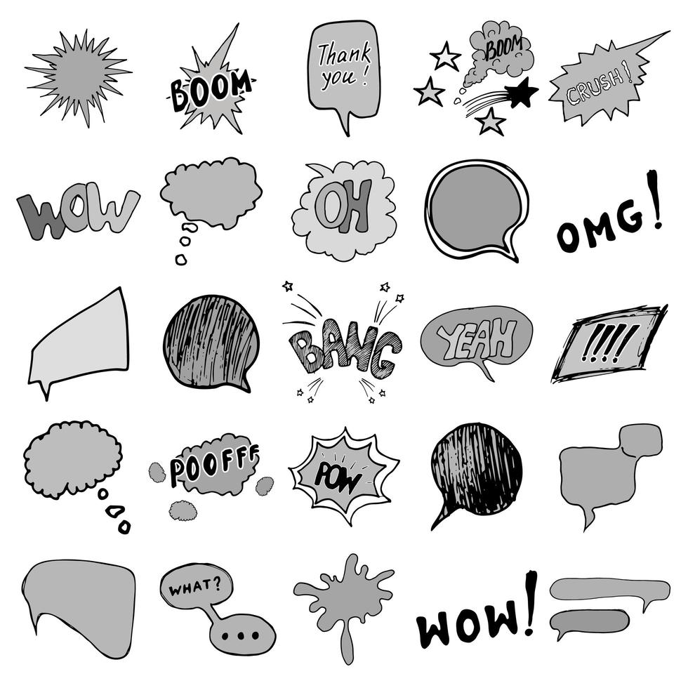 bulles de bande dessinée et effets sonores de dessin animé. illustration vectorielle de signes de style pop art dessinés à la main. vecteur