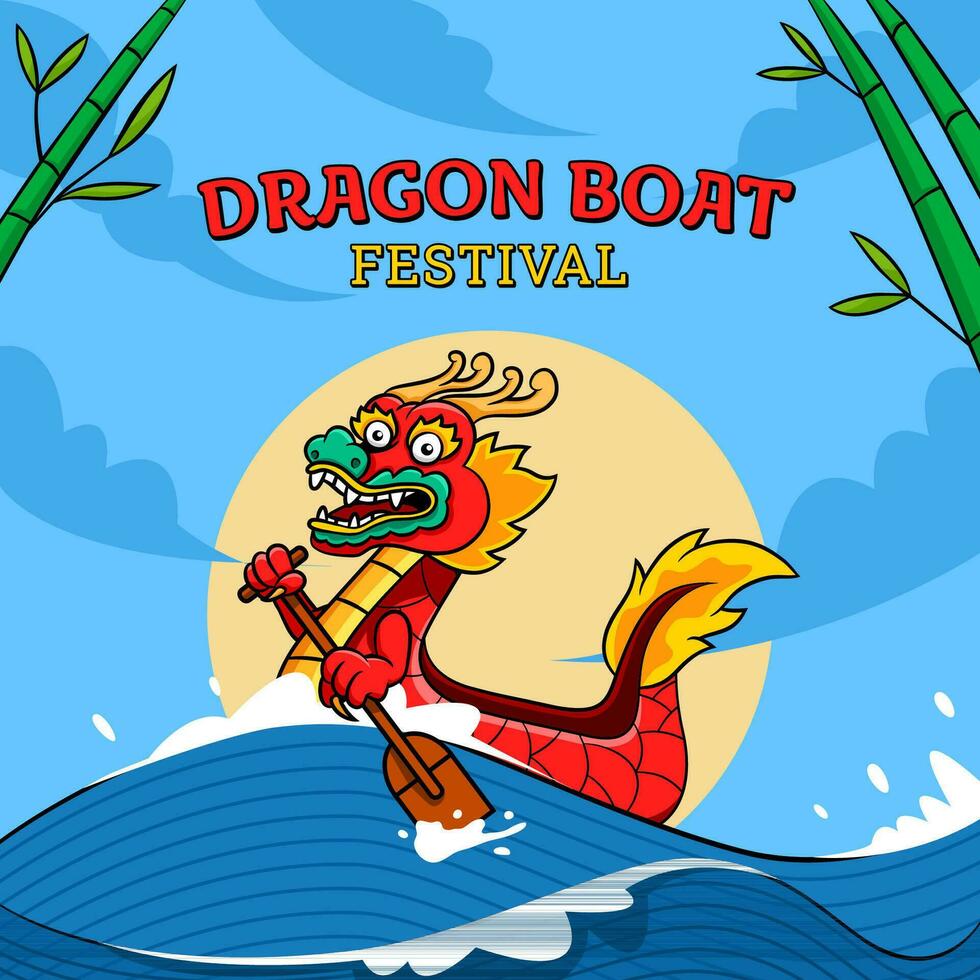 personnage de dessin animé de pagaie de bateau dragon vecteur