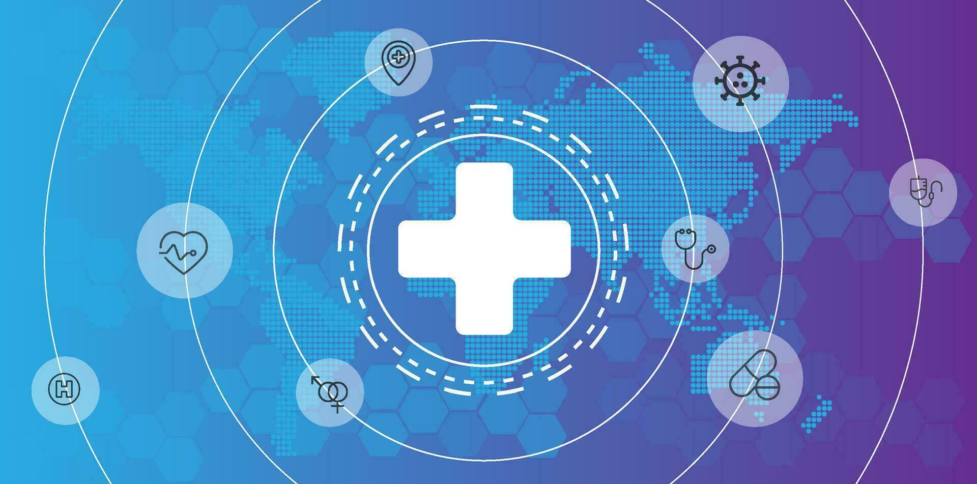 vecteur illustration de soins de santé et La technologie concept avec plat Icônes et symboles. modèle conception pour santé se soucier entreprise, innovation médecine, pharmaceutique industrie, science, médical recherche.