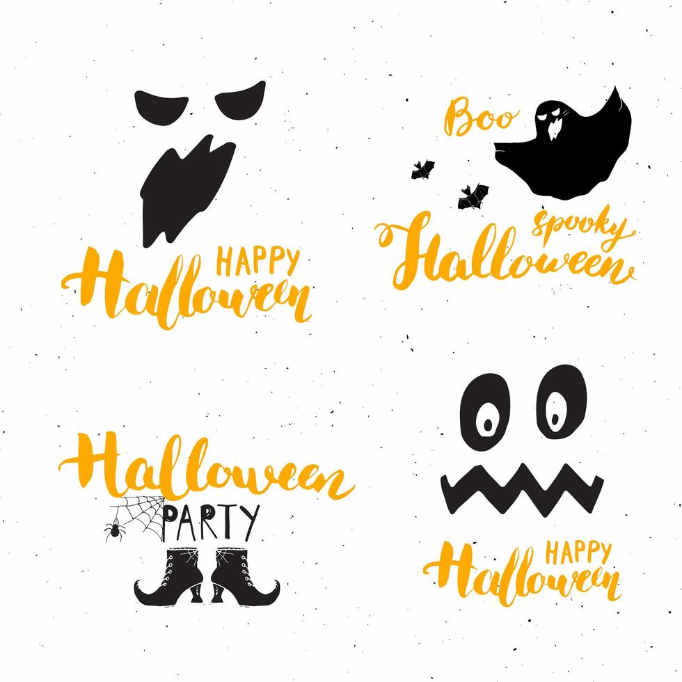 jeu de cartes de voeux halloween. lettrage signe de calligraphie et éléments dessinés à la main, invitation à une fête ou illustration vectorielle de vacances bannière design vecteur