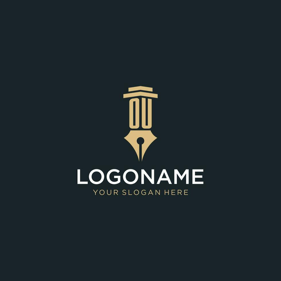 ou monogramme initiale logo avec Fontaine stylo et pilier style vecteur