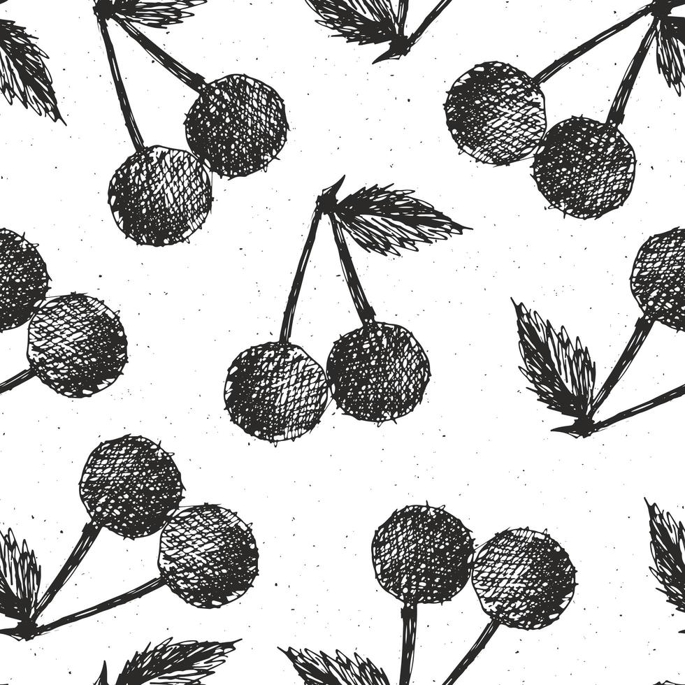 cerises modèle sans couture dessiné main, illustration vectorielle de fruits fond. vecteur