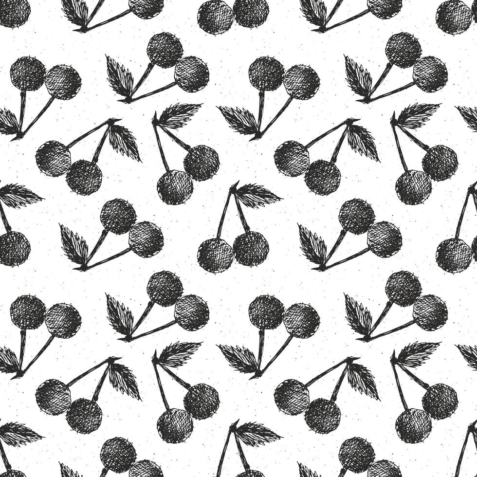 cerises modèle sans couture dessiné main, illustration vectorielle de fruits fond. vecteur