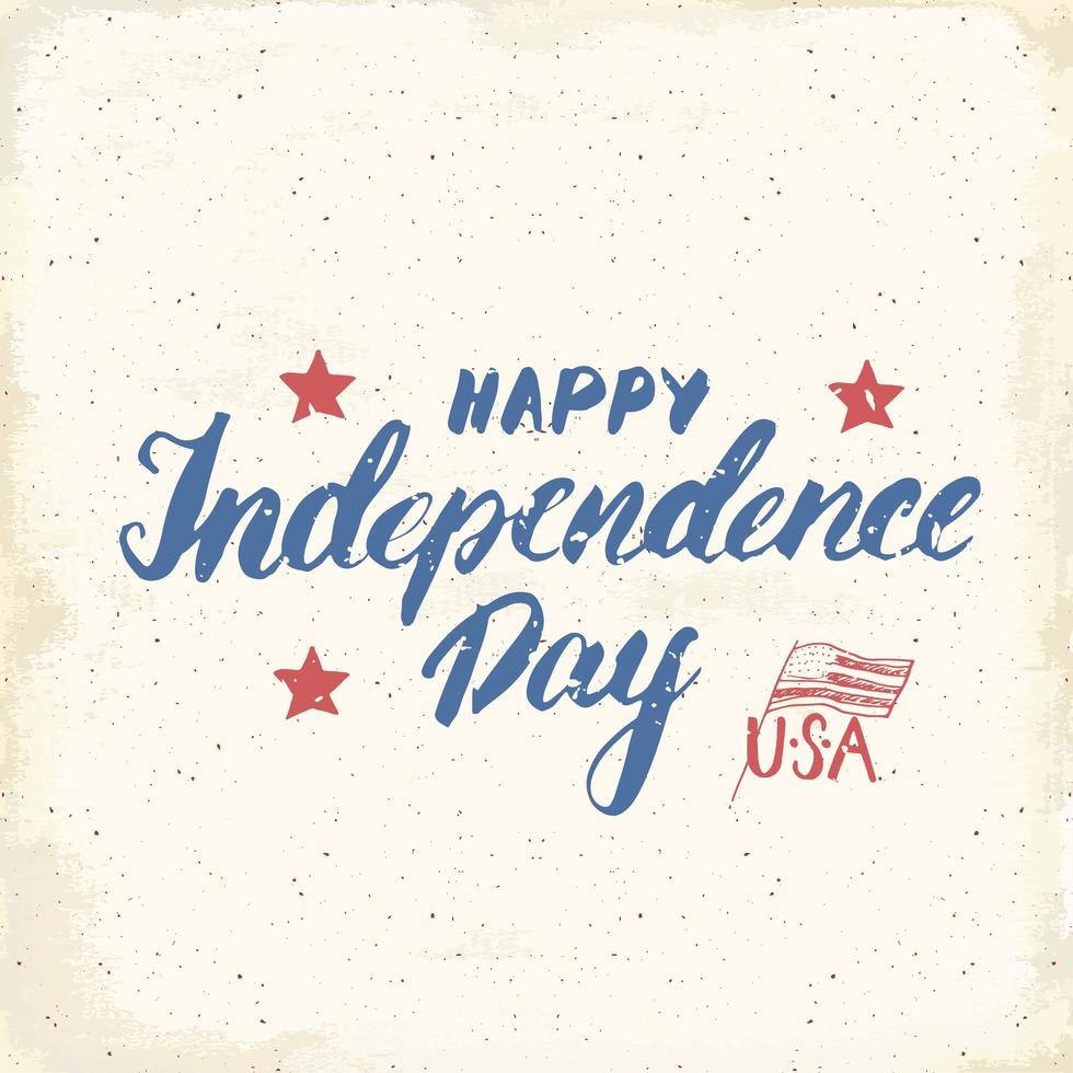 joyeux jour de l'indépendance carte de voeux vintage usa, célébration des états-unis d'amérique. lettrage à la main, illustration vectorielle de vacances américaines grunge texturé design rétro. vecteur