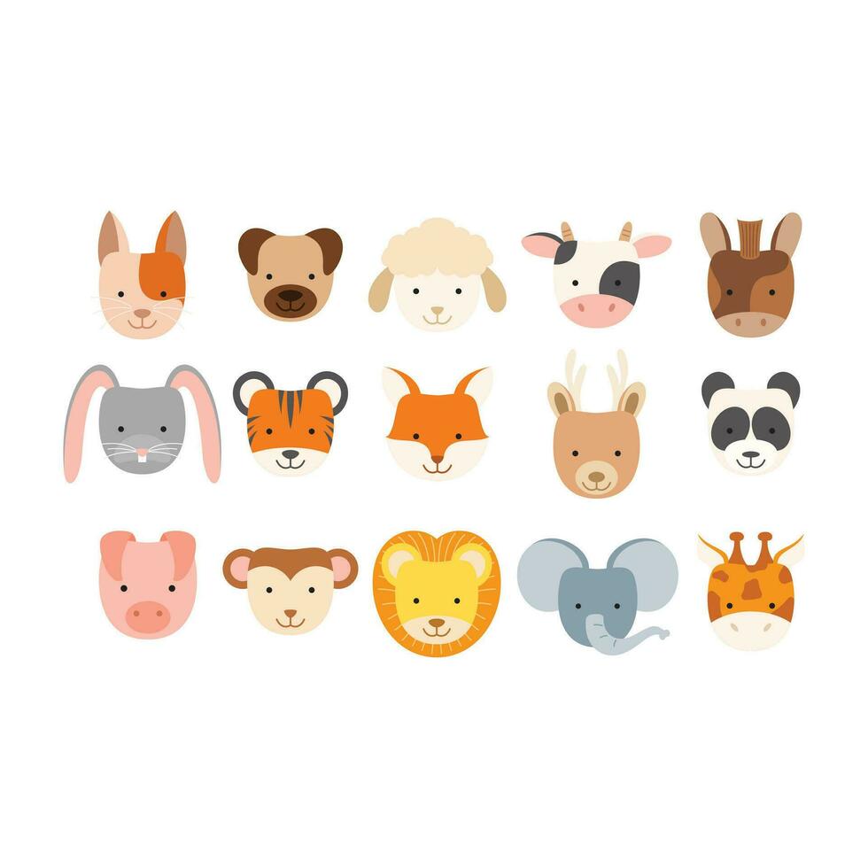 mignonne des bois animaux têtes isolé sur blanche. forêt créatures graphique. dessin animé personnage visages vecteur illustrations.