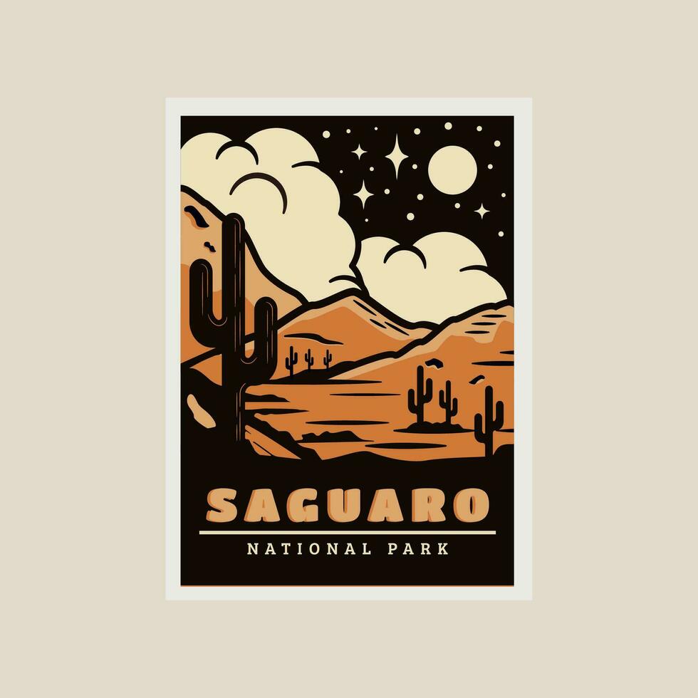 saguaro nationale parc impression affiche ancien vecteur symbole illustration conception