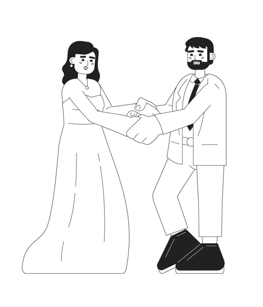 américain mariage la mariée et jeune marié monochromatique plat vecteur personnages. couple portant traditionnel tenue. modifiable ligne plein corps gens sur blanche. Facile bw dessin animé place image pour la toile graphique conception