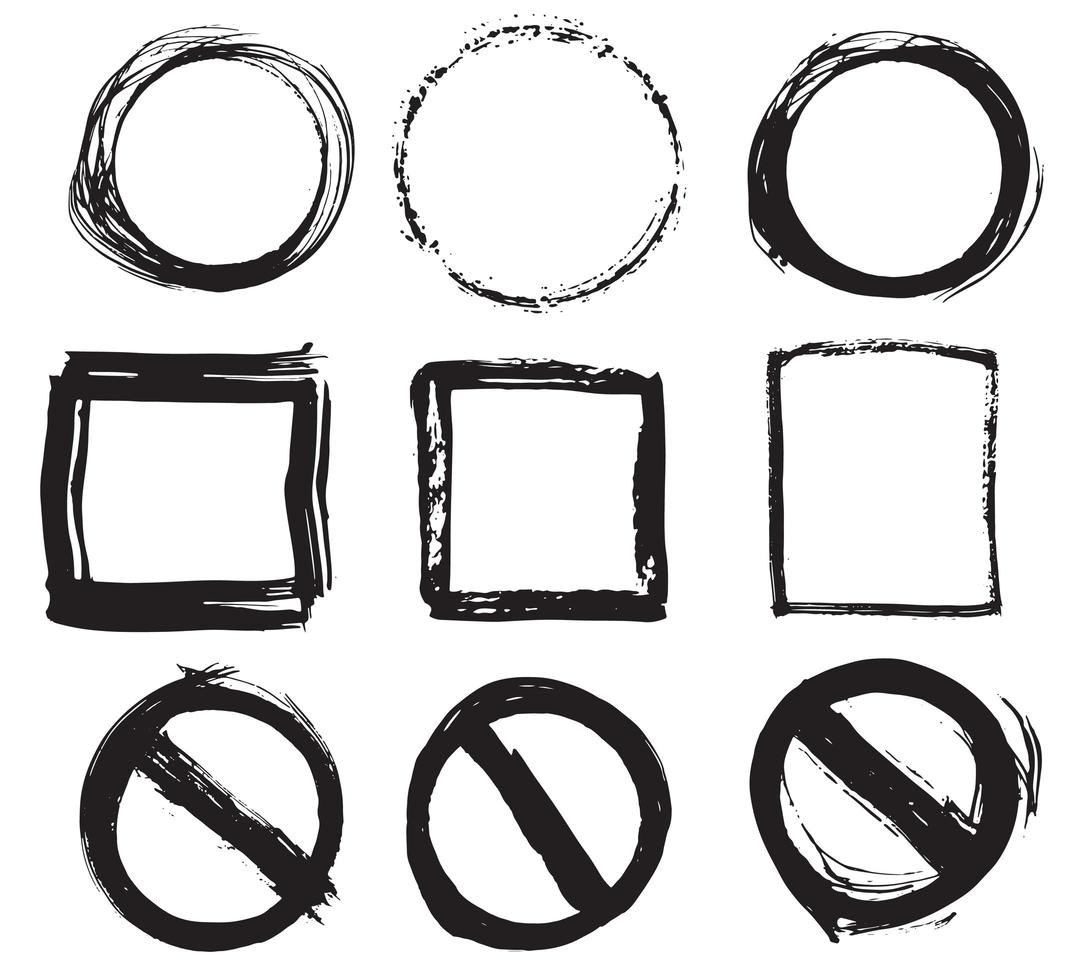 cadres ronds et zones de texte, ensemble d'éléments dessinés à la main texturés grunge, illustration vectorielle vecteur