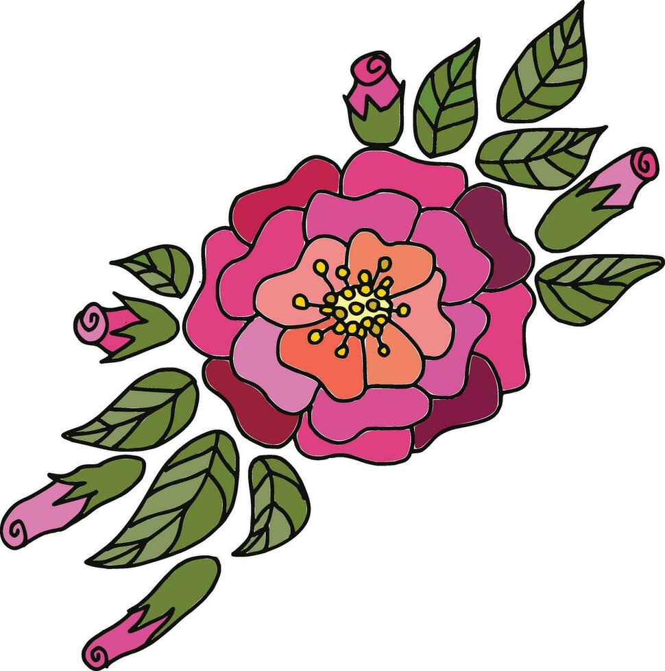 mignonne fleur avec feuilles décoratif icône vecteur illustration