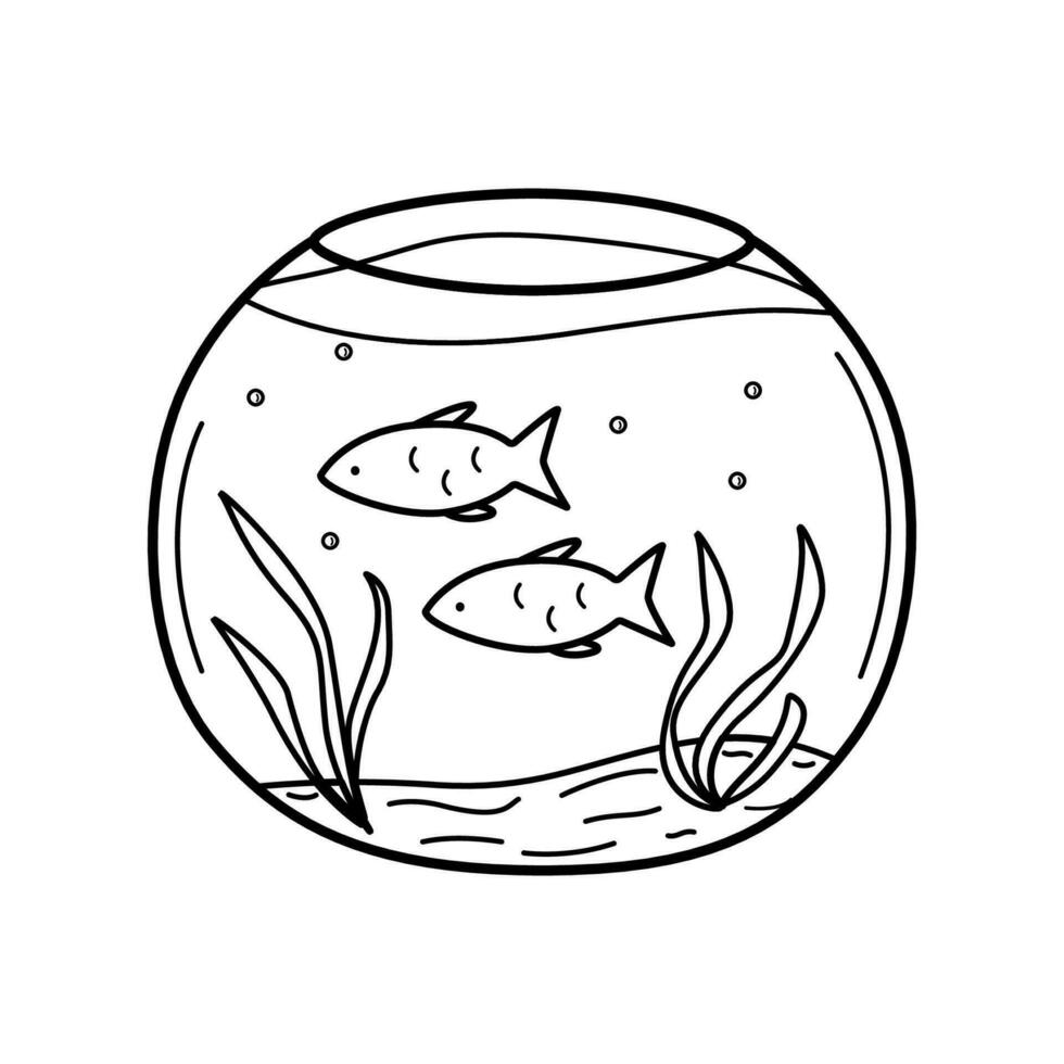 verre aquarium avec poisson. vecteur griffonnage illustration intérieur aquarium avec animal de compagnie poisson. isoler sur blanche.