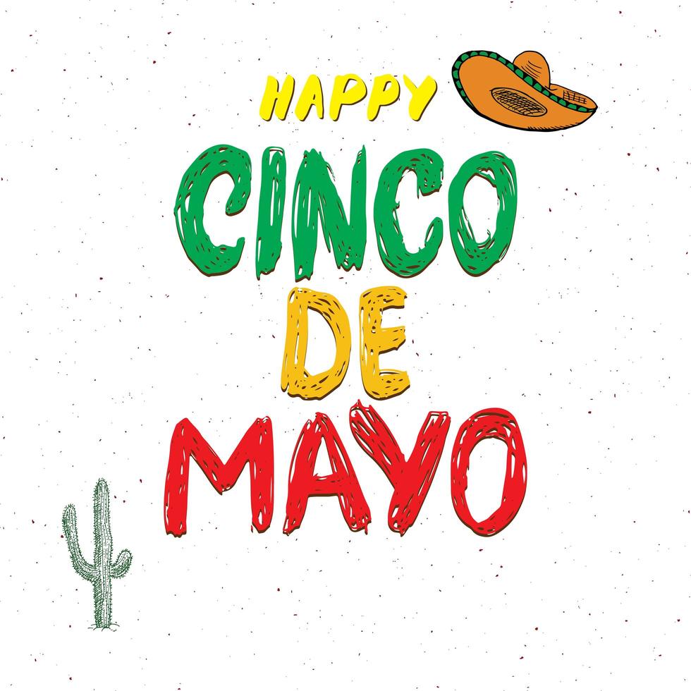 joyeux cinco de mayo carte de voeux lettrage à la main. vacances mexicaines. illustration vectorielle isolée sur fond blanc. vecteur