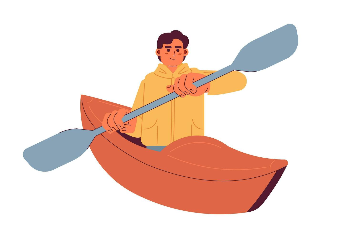 Jeune caucasien homme pagayer kayak semi plat coloré vecteur personnage. canoë, l'eau des sports. modifiable plein corps la personne sur blanche. Facile dessin animé place illustration pour la toile graphique conception