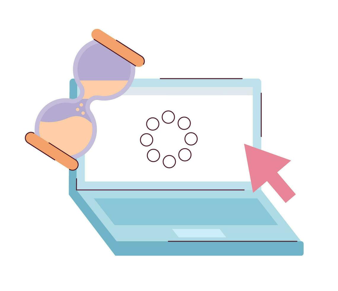 chargement carnet plat concept vecteur place illustration. portable avec Sablier et La Flèche le curseur 2d dessin animé objet sur blanc pour la toile ui conception. lent l'Internet isolé modifiable Créatif héros image