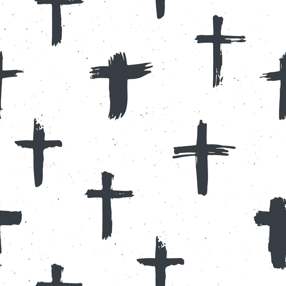 croix symboles seamless pattern grunge dessinés à la main croix chrétiennes, icônes de signes religieux, illustration vectorielle de crucifix symbole vecteur