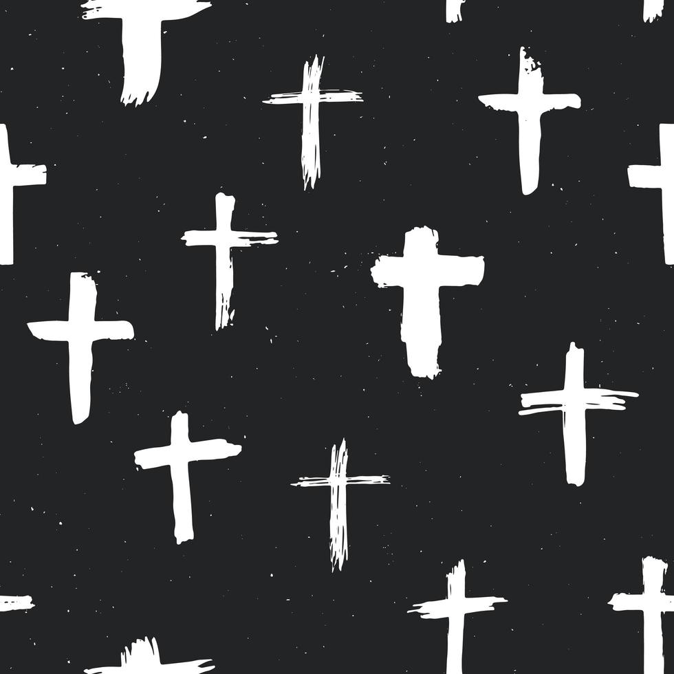 croix symboles seamless pattern grunge dessinés à la main croix chrétiennes, icônes de signes religieux, illustration vectorielle de crucifix symbole vecteur