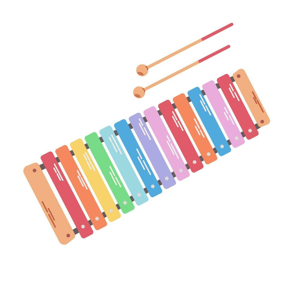 xylophone isolé sur blanc Contexte. enfants musical instrument. coloré plat vecteur illustration.