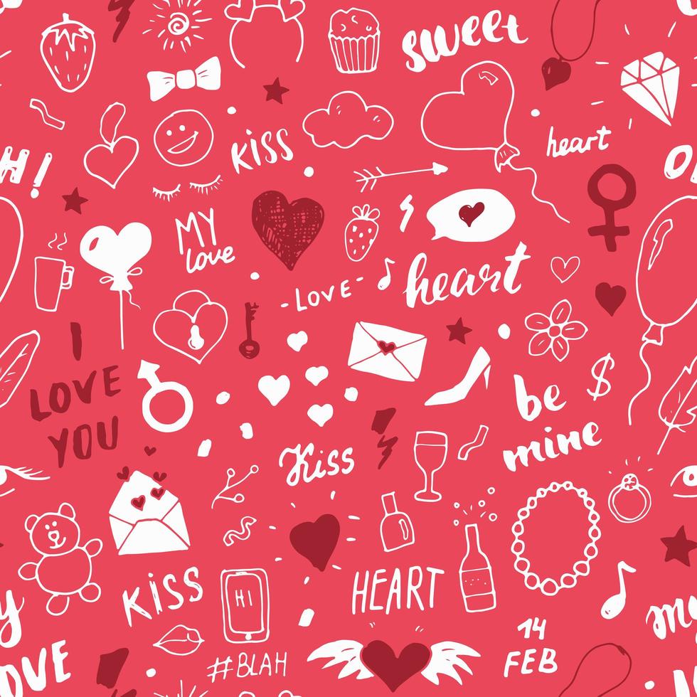 amour et illustration vectorielle de Saint Valentin modèle sans couture. dessiné à la main esquissé doodle fond de symboles romantiques vecteur