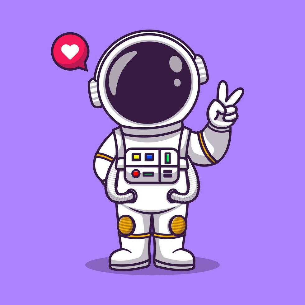 mignonne astronaute avec main paix dessin animé . espace La technologie icône concept isolé . plat dessin animé style vecteur