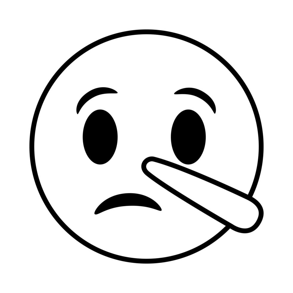 visage emoji triste avec icône de style de ligne de long nez vecteur