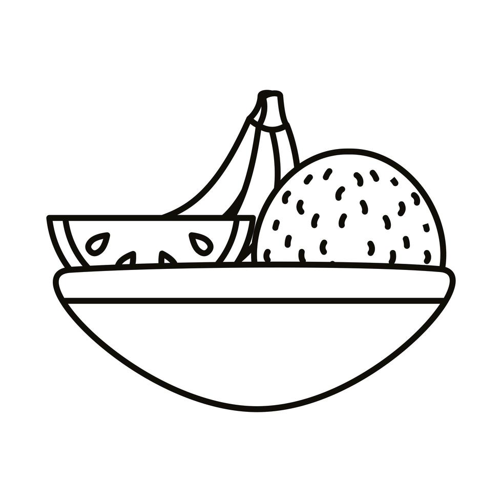 bol avec icône de style de ligne de fruits vecteur