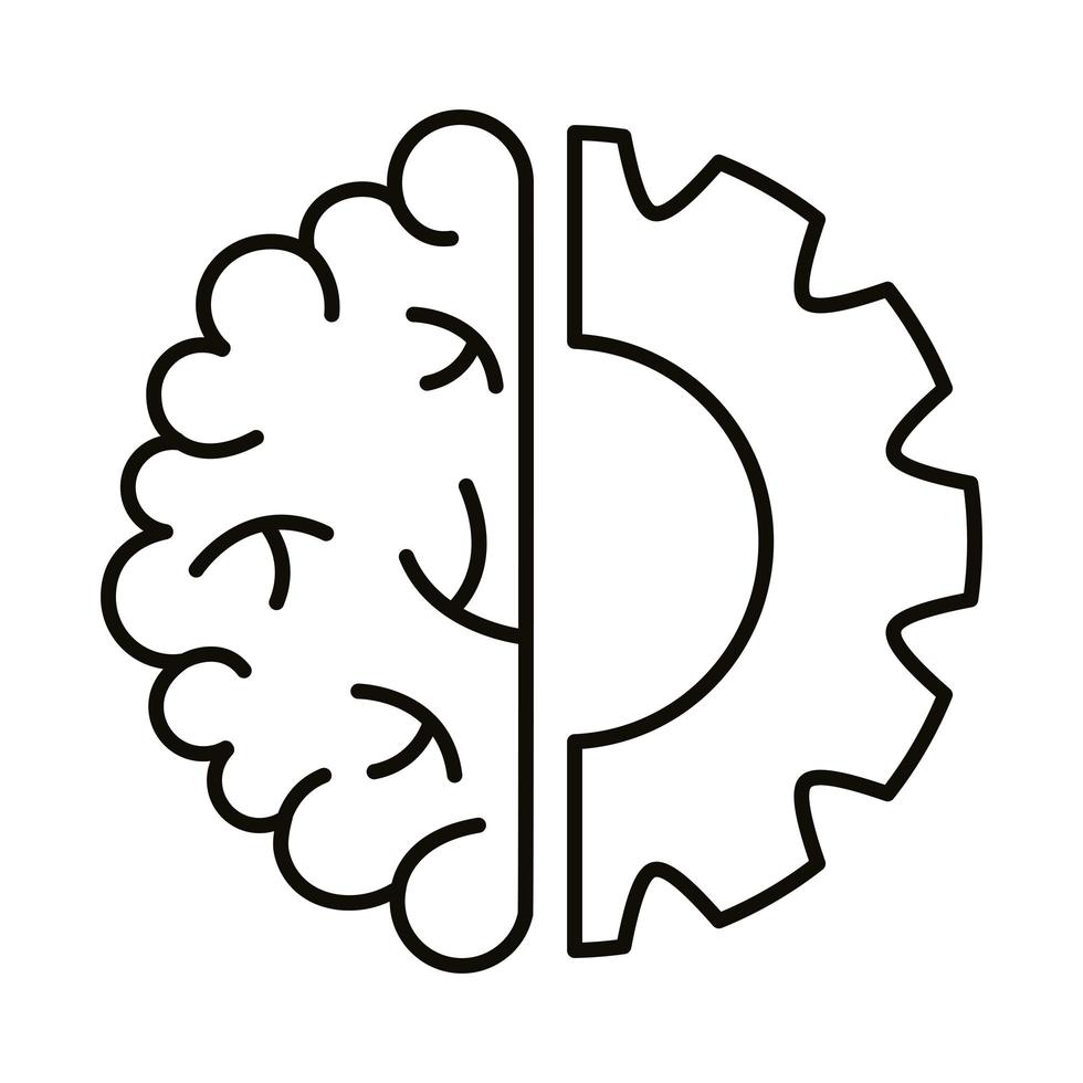 cerveau humain avec icône de style de ligne engrenage vecteur