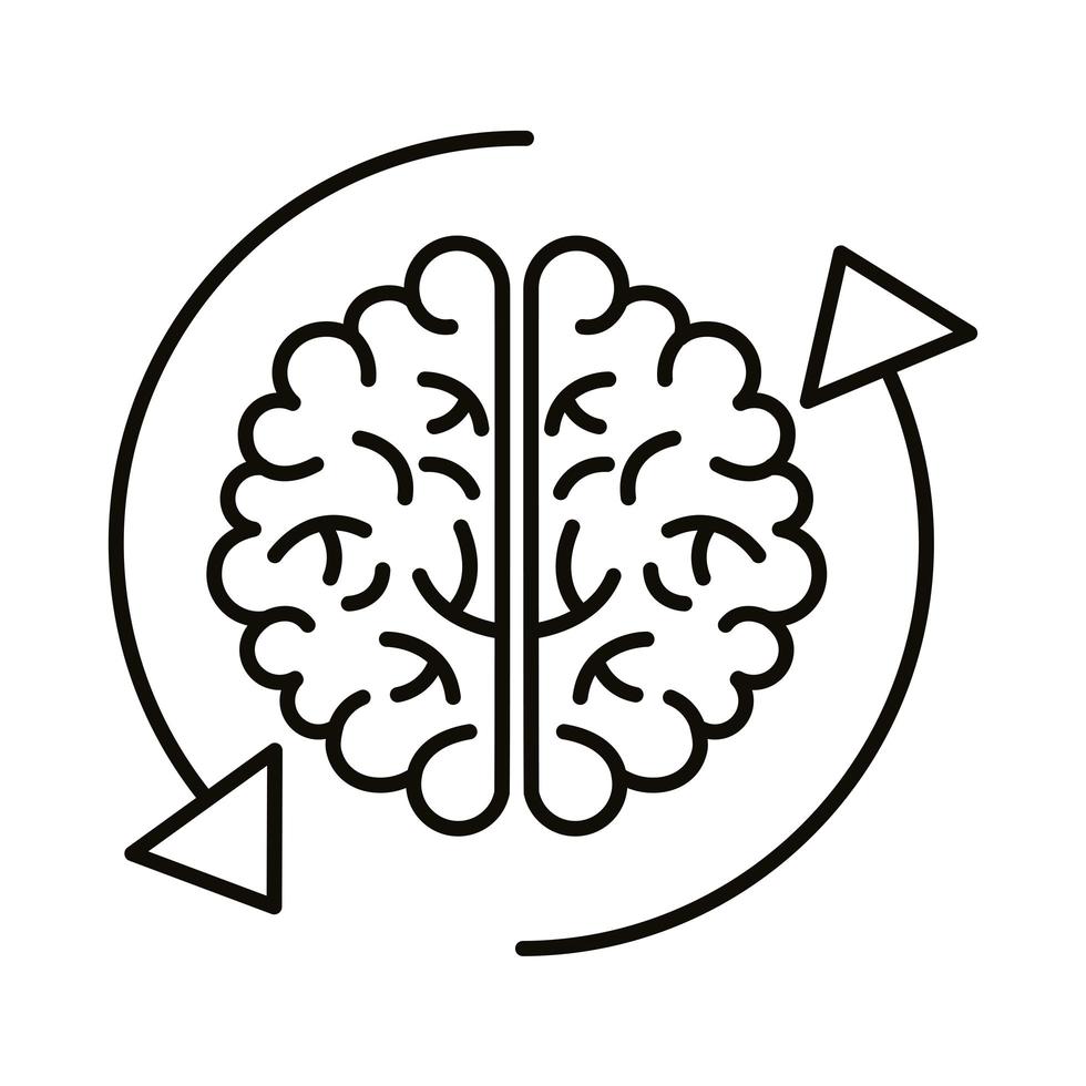 cerveau humain avec des flèches recharger l'icône de style de ligne vecteur