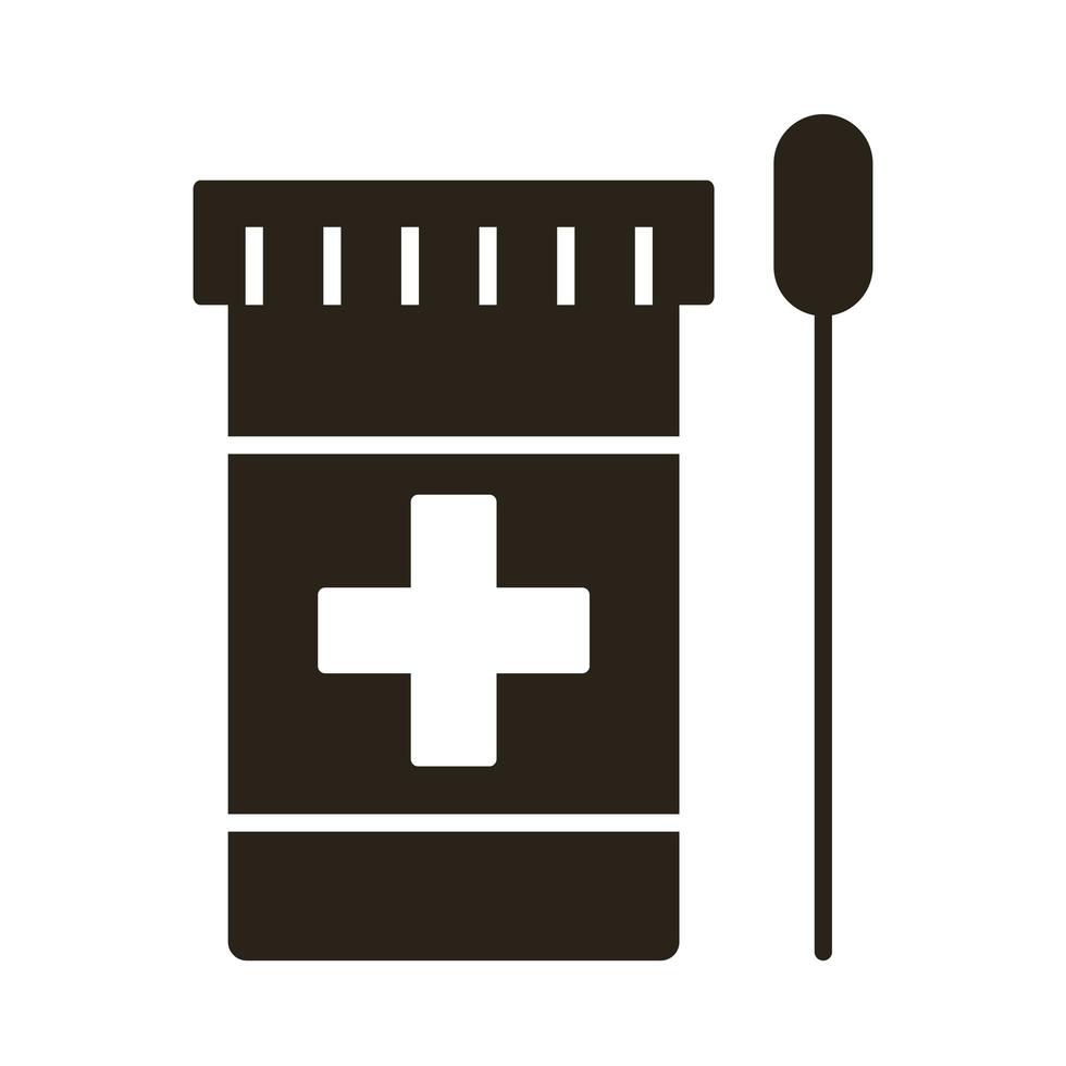 Bouteille de médicaments avec icône de style silhouette coton-tige vecteur