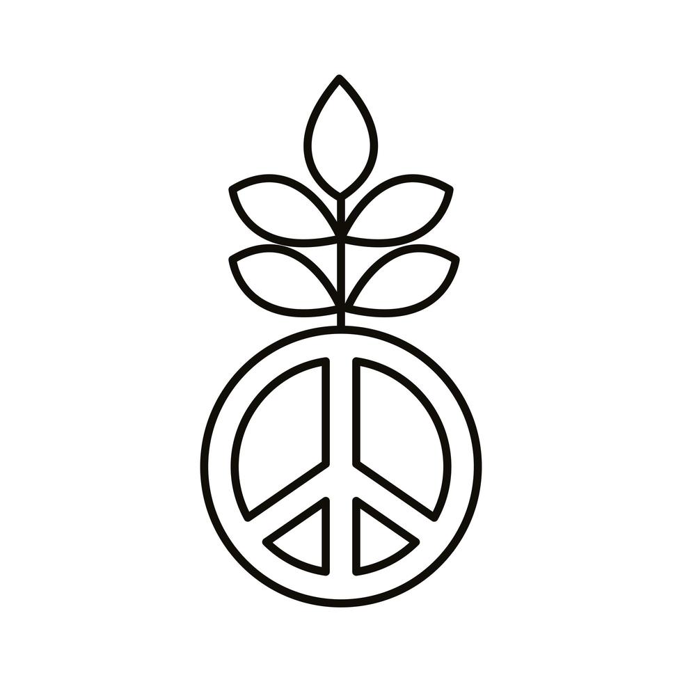 symbole de paix avec l'icône de style de ligne plante feuilles vecteur