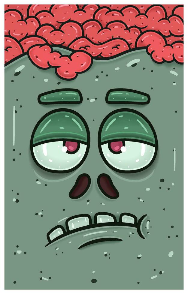 ennuyé expression de zombi visage personnage dessin animé. fond d'écran, couverture, étiquette et emballage conception. vecteur