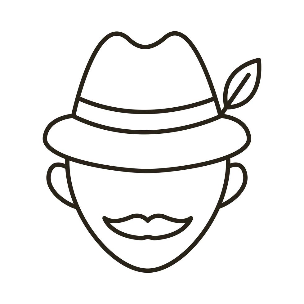 Homme portant l'icône de style de ligne accessoire chapeau traditionnel allemagne vecteur