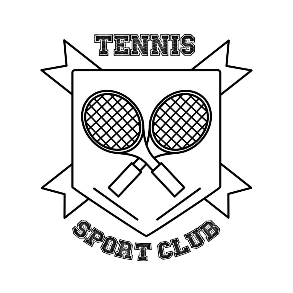 raquettes de sport de tennis dans l'icône de style de ligne de bouclier vecteur