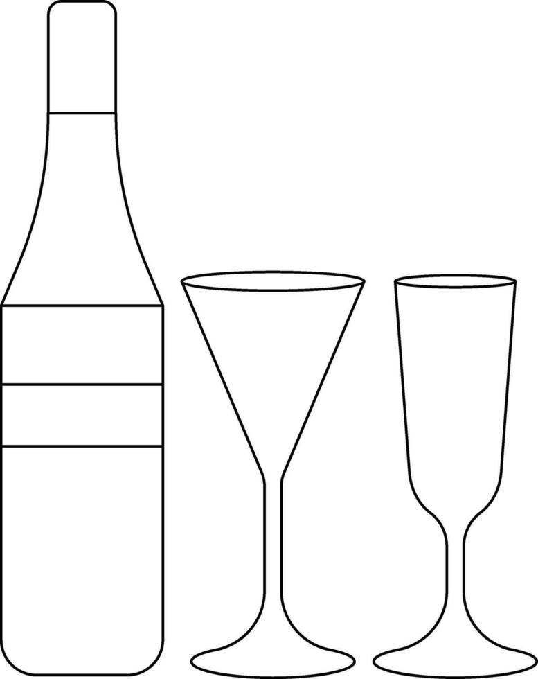deux cocktail des lunettes avec boisson bouteille dans noir ligne art. vecteur