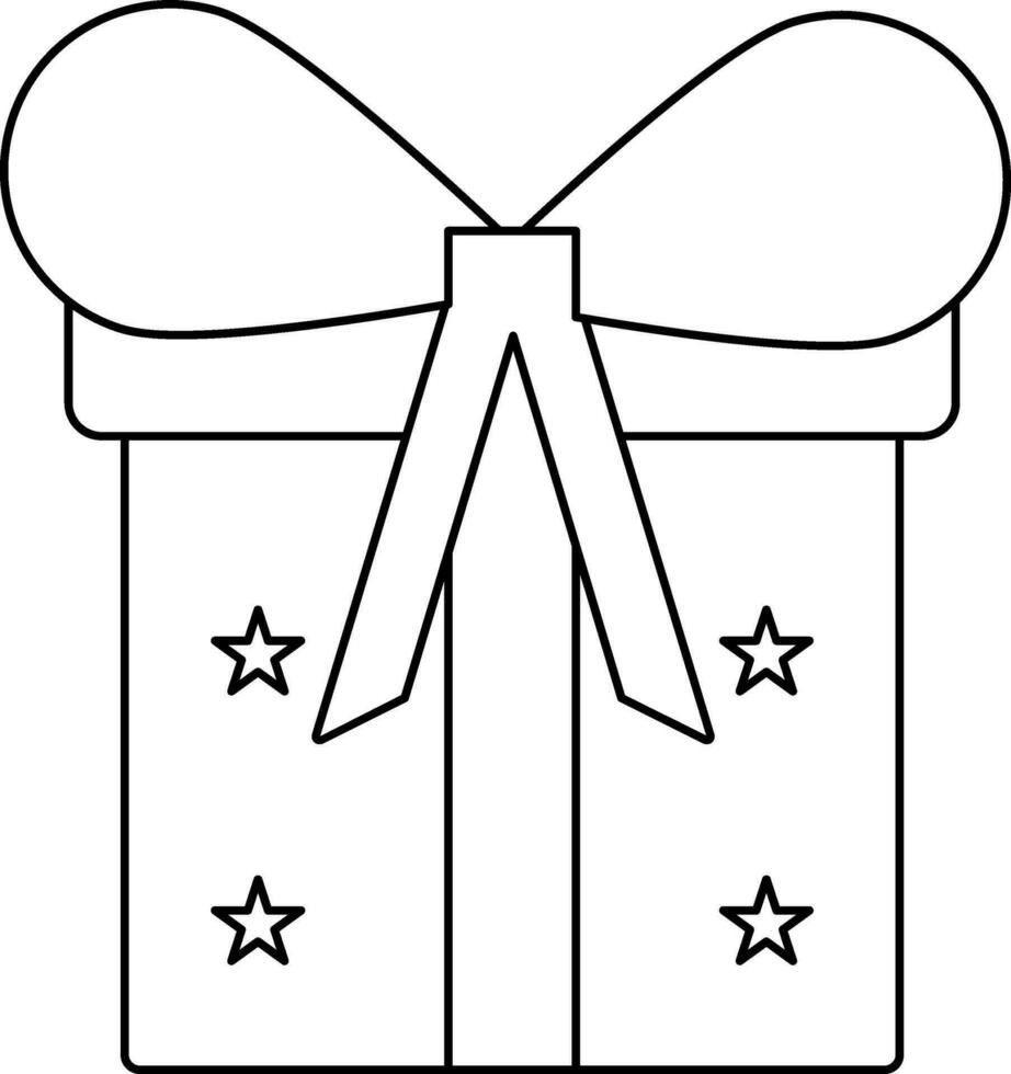 noir ligne art cadeau décoré par ruban avec étoile. vecteur